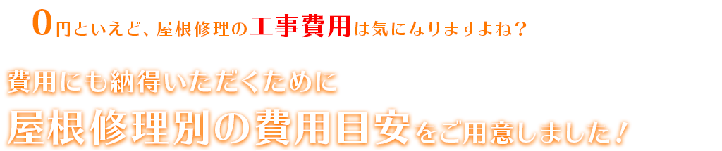 費用にも納得いただくために屋根修理別の費用目安をご用意しました！