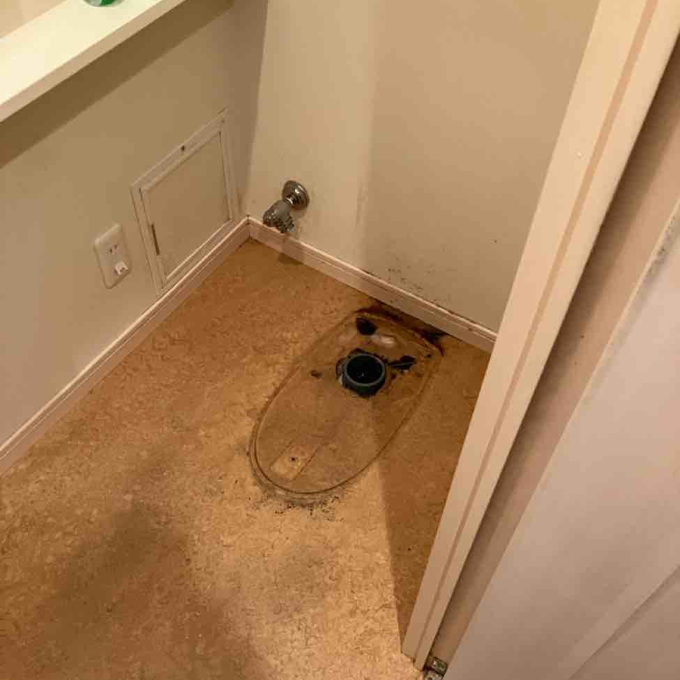交換と同じに内装も貼り替えをご提案しました。
これは既存のトイレを外した状態です。