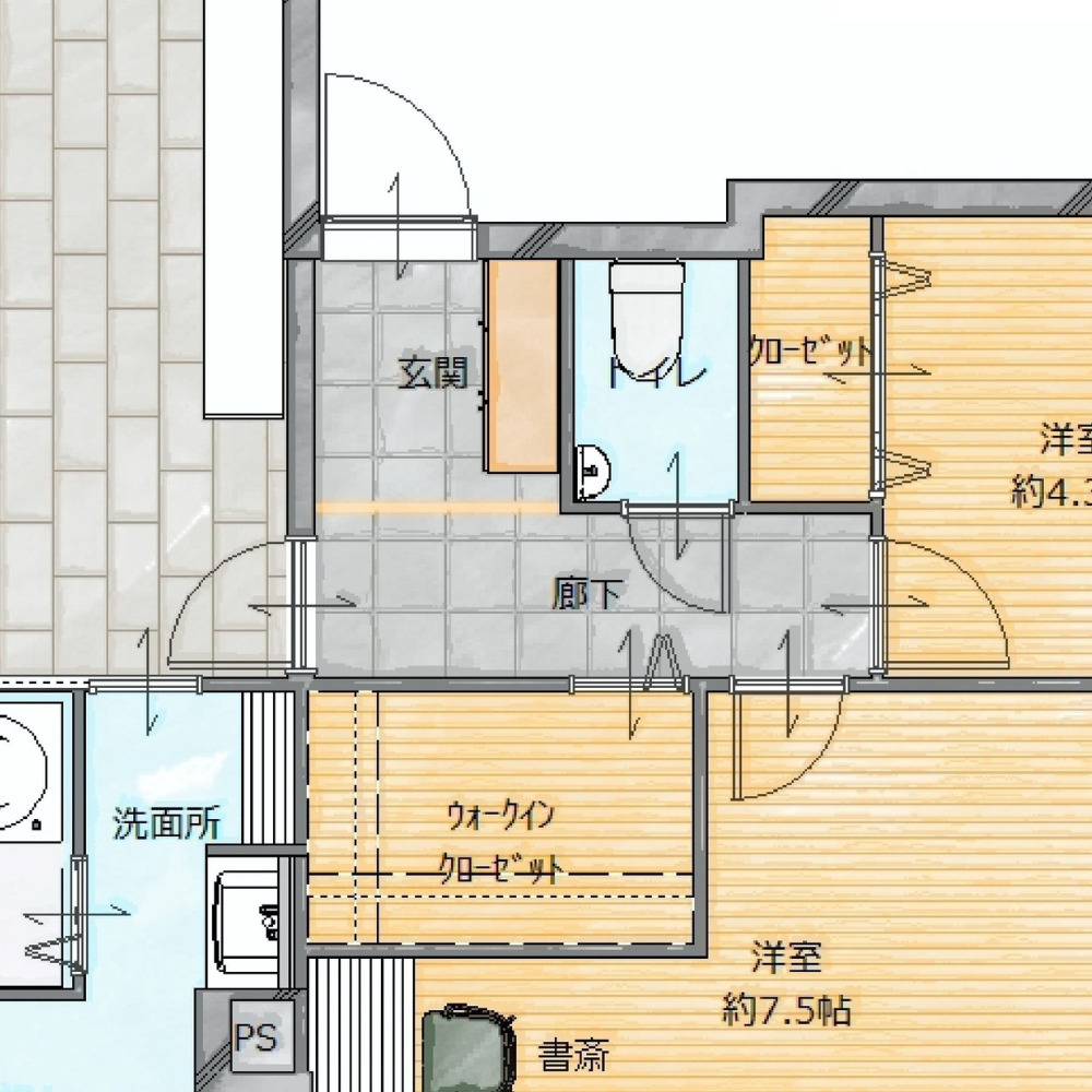 玄関ホールから直接入れるウォークインクローゼット。<br>帰宅後の荷物はここへ収納。リビングが散らかりにくい工夫です。