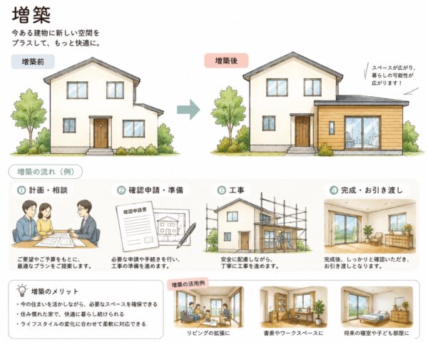 既存のお住まいを活かしながら新しい空間を増やす増築リフォーム