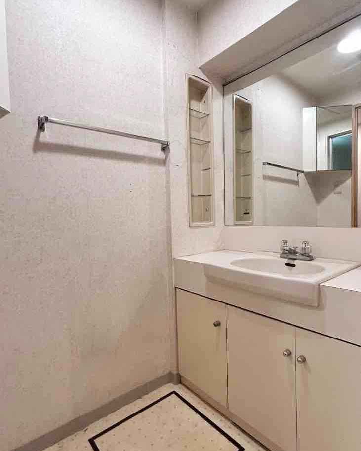 洗面台幅しかなく、3人家族には手狭に感じた洗面所。
